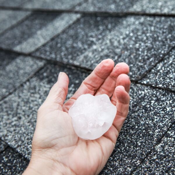 hail in hand on roof