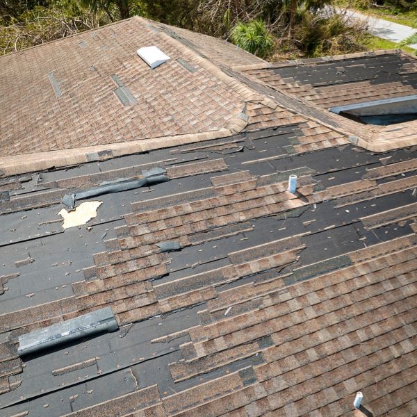 Missing shingles on a roof