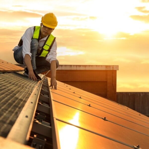 Man on a roof in the summer 