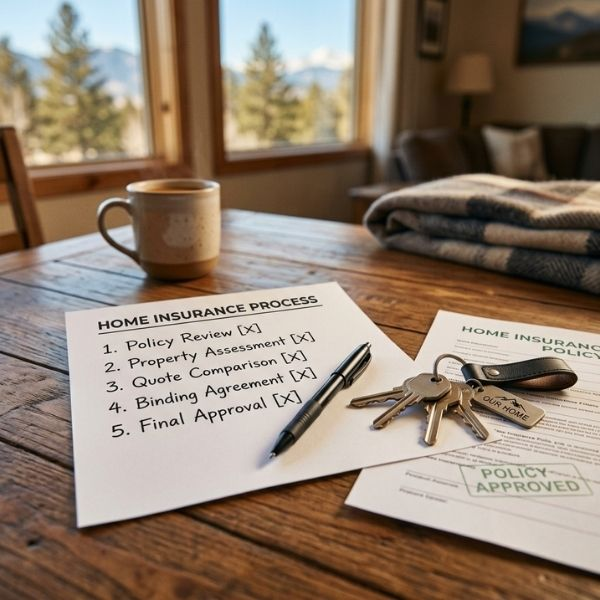 A completed insurance document checklist on a wooden table, representing a successful storm claim process.